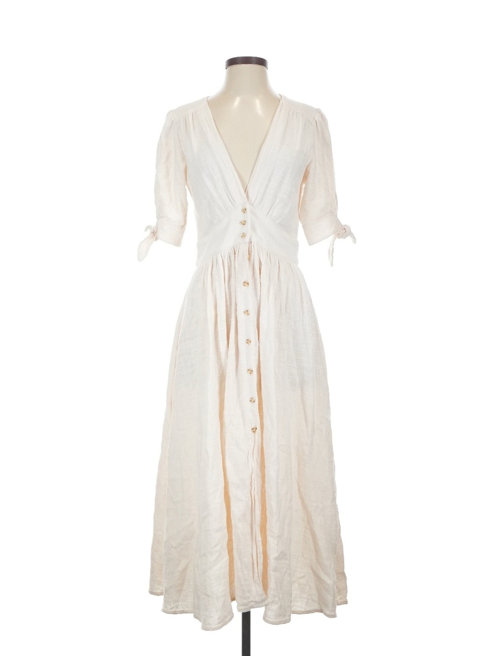 Free People Soft Cream Midi Dress with Front Buttons